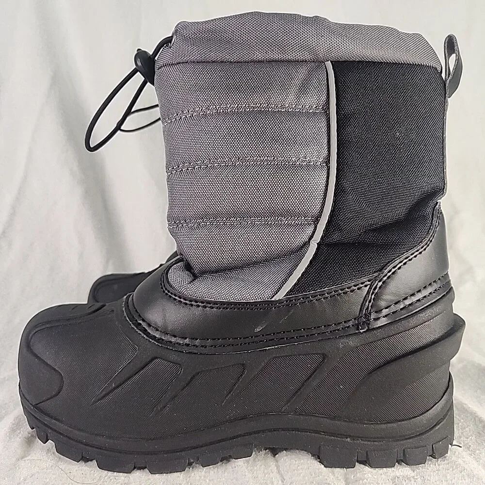 Boots Kid 3 Itasca Insulated Waterproof Canvas & Rubber Winter Snow Grey & Black